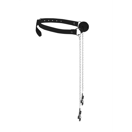 Ballknebel atmungsaktiv mit Nippelklemmen Schwarz 6,5 cm