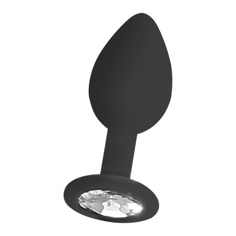 Analplug Silikon mit abnehmbarem Schmuck Schwarz 7,3 x Ø 3,2 cm