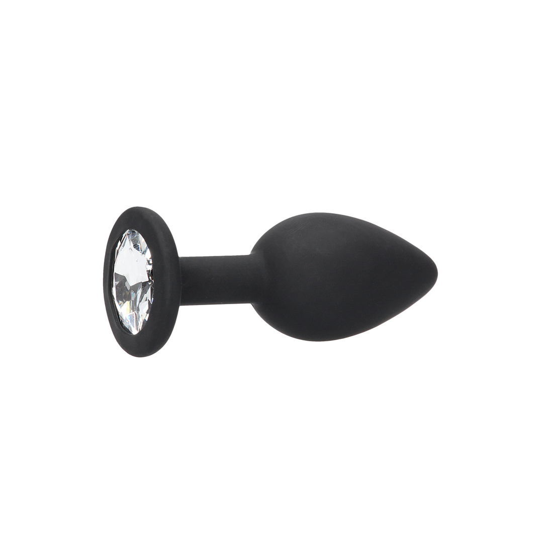 Analplug Silikon mit abnehmbarem Schmuck Schwarz 7,3 x Ø 3,2 cm