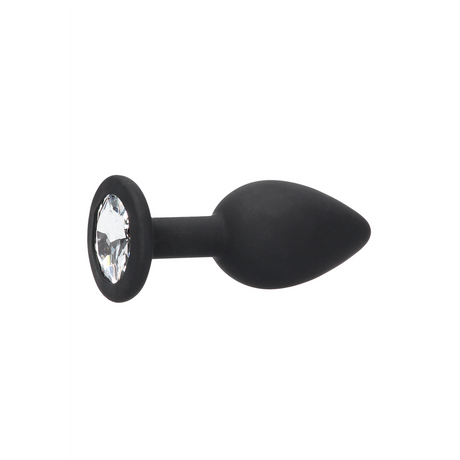 Analplug Silikon mit abnehmbarem Schmuck Schwarz 7,3 x Ø 3,2 cm