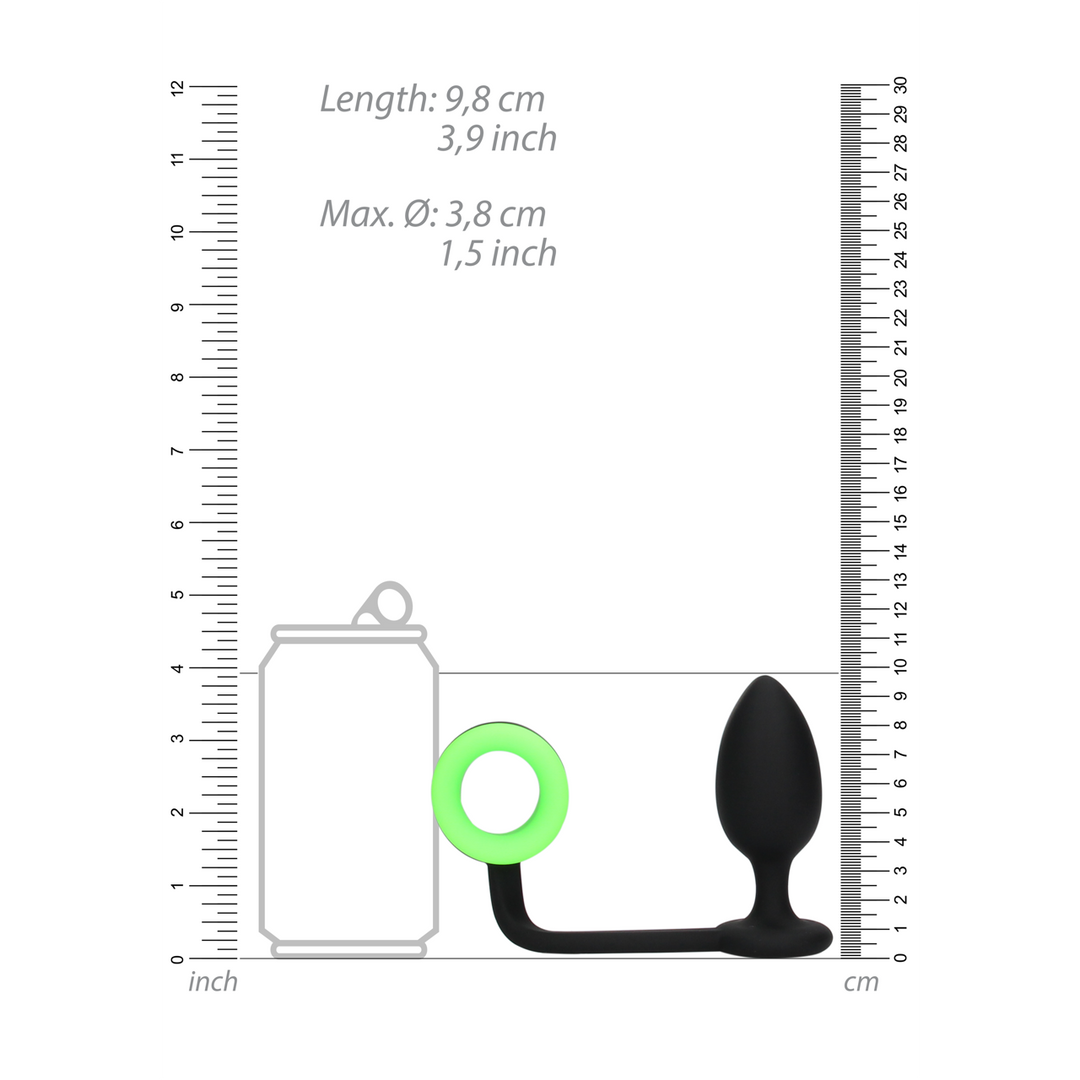 Analplug mit Penisring nachtleuchtend Grün 8,8 x Ø 3,8 cm