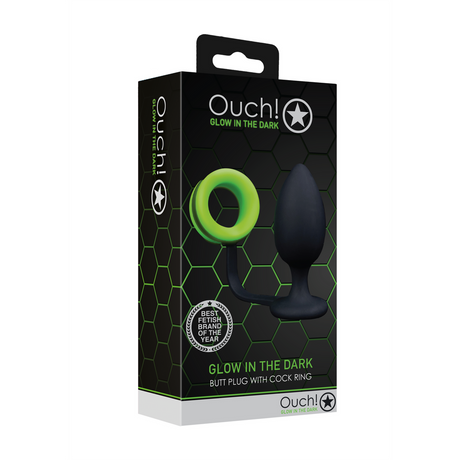 Analplug mit Penisring nachtleuchtend Grün 8,8 x Ø 3,8 cm