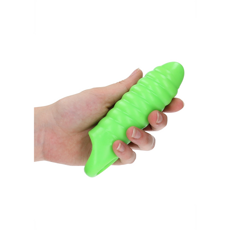 Penishülle gedreht dick dehnbar nachtleuchtend Grün 10 x Ø 4 cm