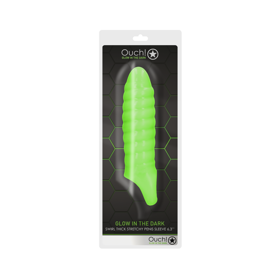 Penishülle gedreht dick dehnbar nachtleuchtend Grün 10 x Ø 4 cm