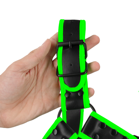 Harness Bulldog mit Schnalle nachtleuchtend Grün L/XL