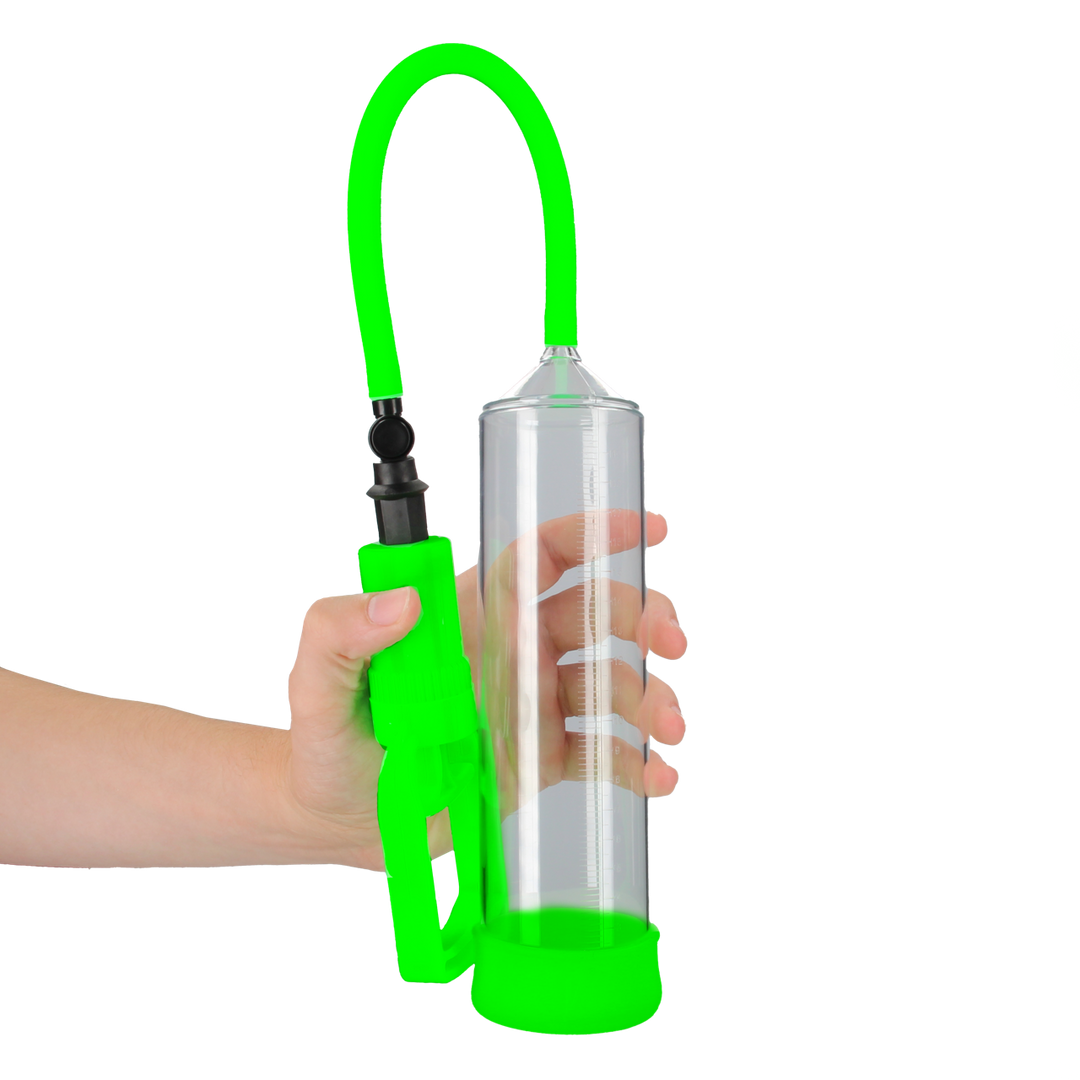 Penispumpe Komfort für Anfänger nachtleuchtend Grün 21 x Ø 6,5 cm