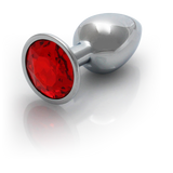 Analplug Edelstein rund klein Silber/Rubinrot 6,2 x Ø 2,7 cm