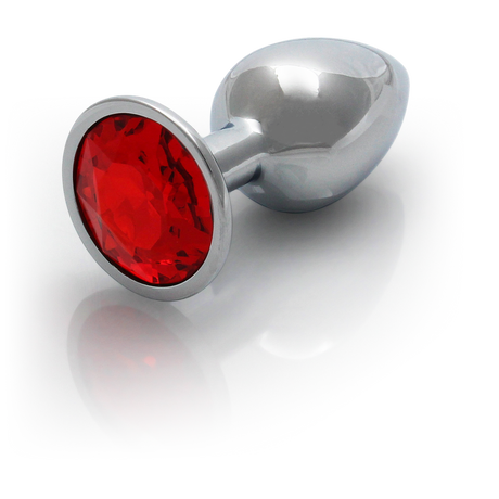 Analplug Edelstein rund klein Silber/Rubinrot 6,2 x Ø 2,7 cm