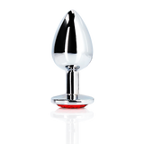 Analplug Edelstein rund groß Silber/Rubinrot 8,1 x Ø 4 cm