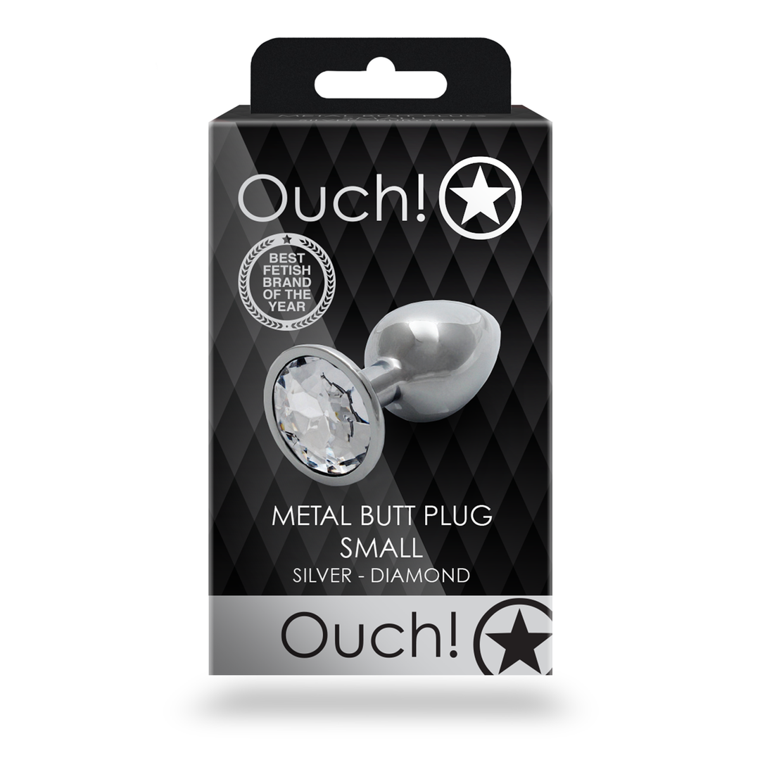 Analplug Edelstein rund klein Silber/Diamant 6,2 x Ø 2,7 cm