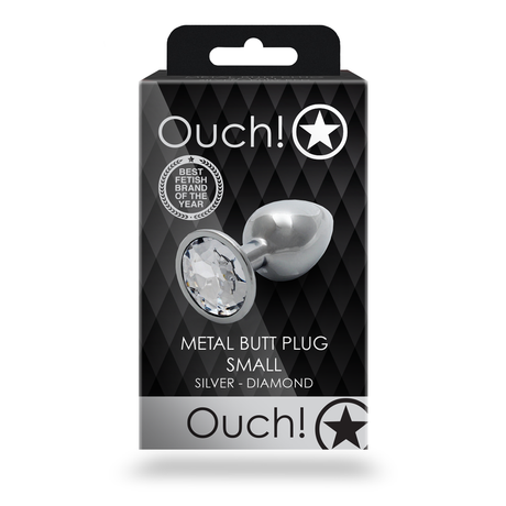 Analplug Edelstein rund klein Silber/Diamant 6,2 x Ø 2,7 cm