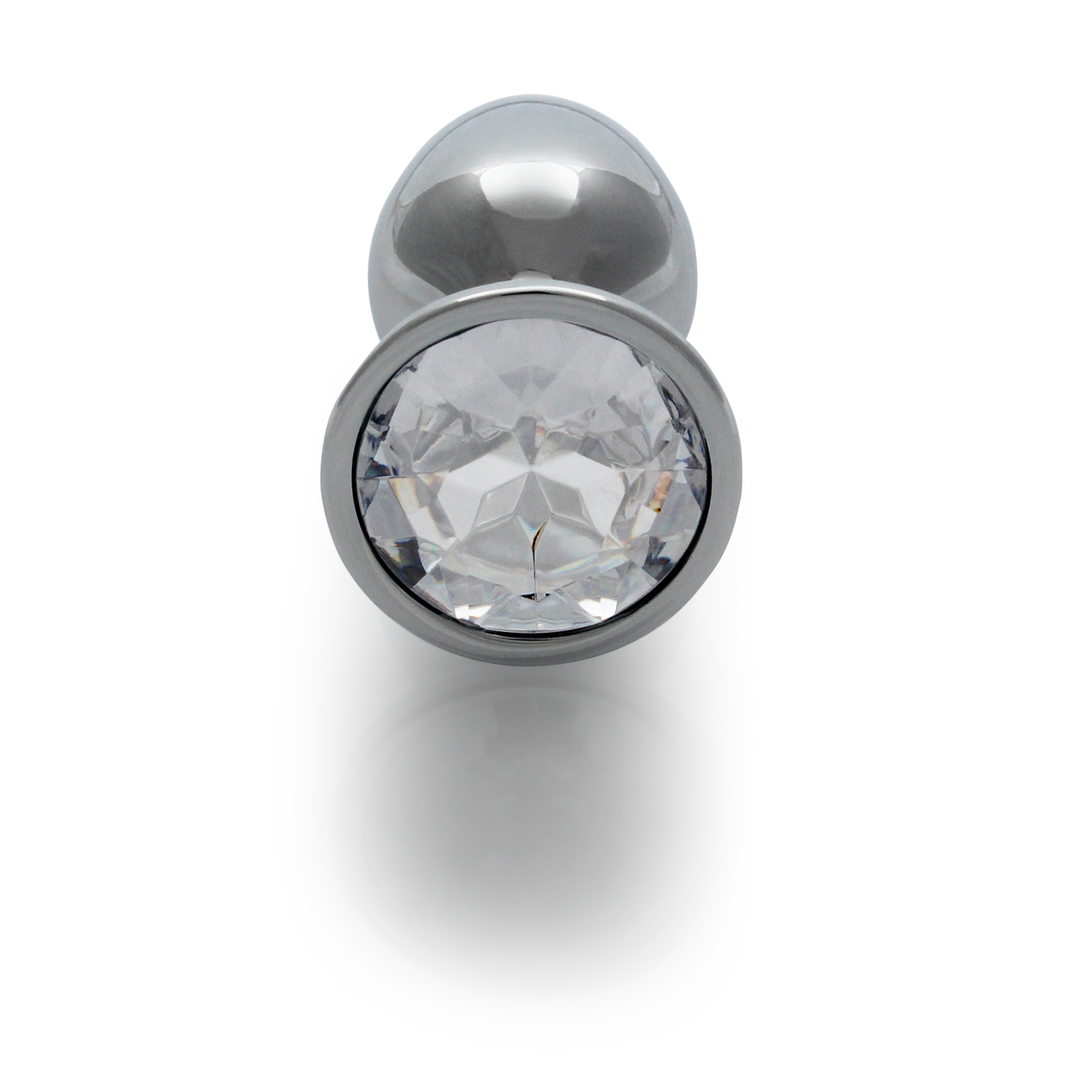 Analplug Edelstein rund klein Silber/Diamant 6,2 x Ø 2,7 cm