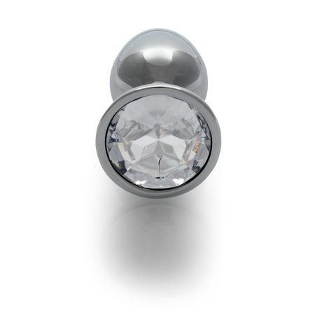 Analplug Edelstein rund klein Silber/Diamant 6,2 x Ø 2,7 cm