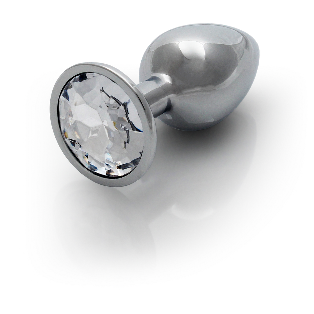 Analplug Edelstein rund klein Silber/Diamant 6,2 x Ø 2,7 cm