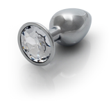 Analplug Edelstein rund klein Silber/Diamant 6,2 x Ø 2,7 cm