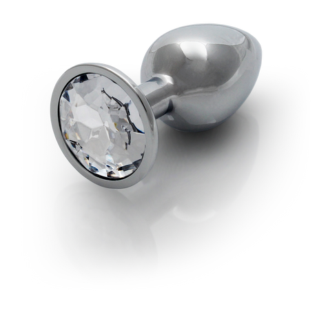 Analplug Edelstein rund klein Silber/Diamant 6,2 x Ø 2,7 cm