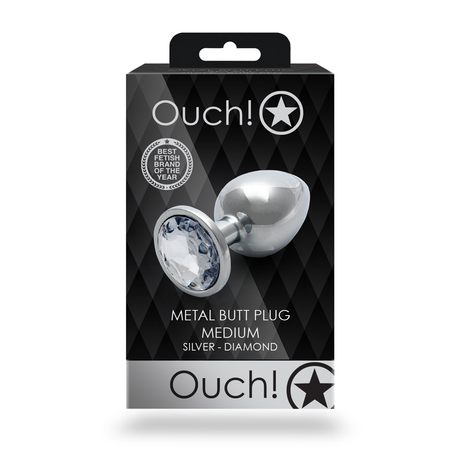 Analplug Edelstein rund mittel Silber/Diamant 7,1 x Ø 3,4 cm