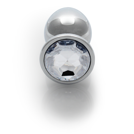Analplug Edelstein rund mittel Silber/Diamant 7,1 x Ø 3,4 cm