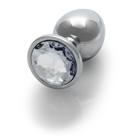 Analplug Edelstein rund mittel Silber/Diamant 7,1 x Ø 3,4 cm