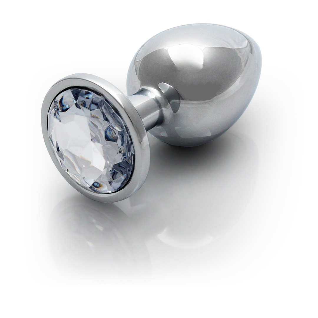 Analplug Edelstein rund mittel Silber/Diamant 7,1 x Ø 3,4 cm