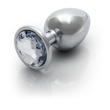Analplug Edelstein rund mittel Silber/Diamant 7,1 x Ø 3,4 cm