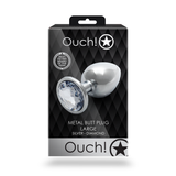 Analplug Edelstein rund groß Silber/Diamant 8,1 x Ø 4 cm