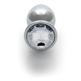 Analplug Edelstein rund groß Silber/Diamant 8,1 x Ø 4 cm