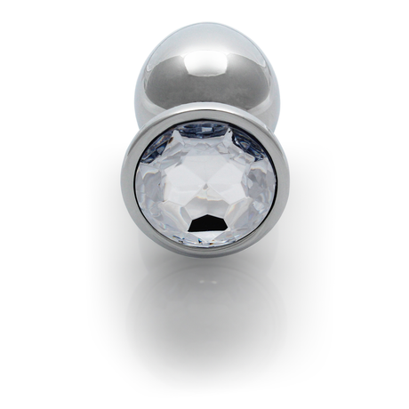 Analplug Edelstein rund groß Silber/Diamant 8,1 x Ø 4 cm