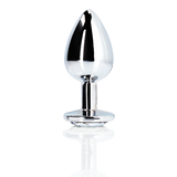 Analplug Edelstein rund groß Silber/Diamant 8,1 x Ø 4 cm