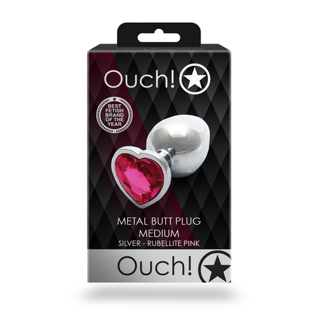 Analplug Edelstein Herz mittel Silber/Rubellit 7,1 x Ø 3,4 cm