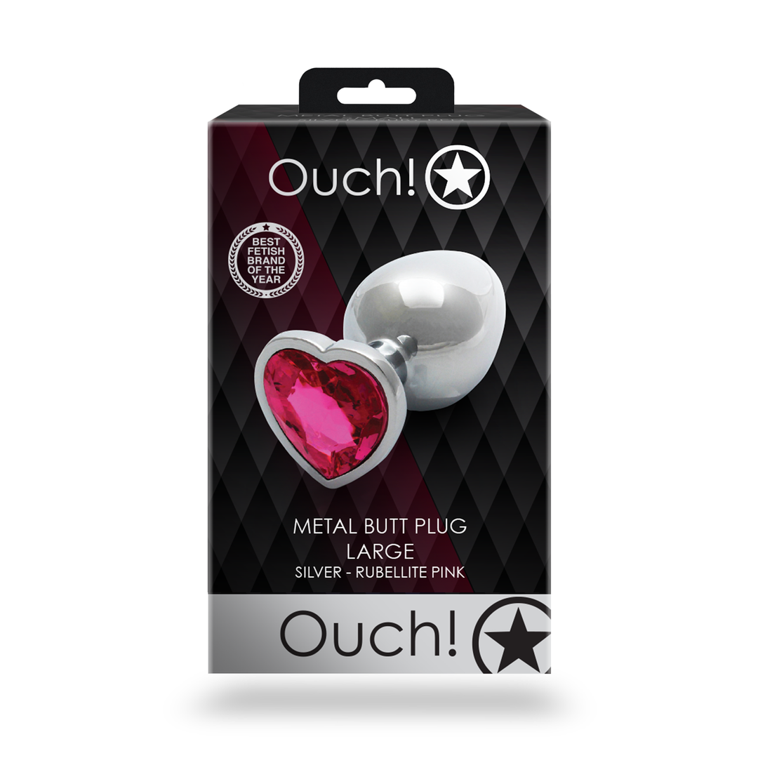 Analplug Edelstein Herz groß Silber/Rubellit 8,1 x Ø 4 cm