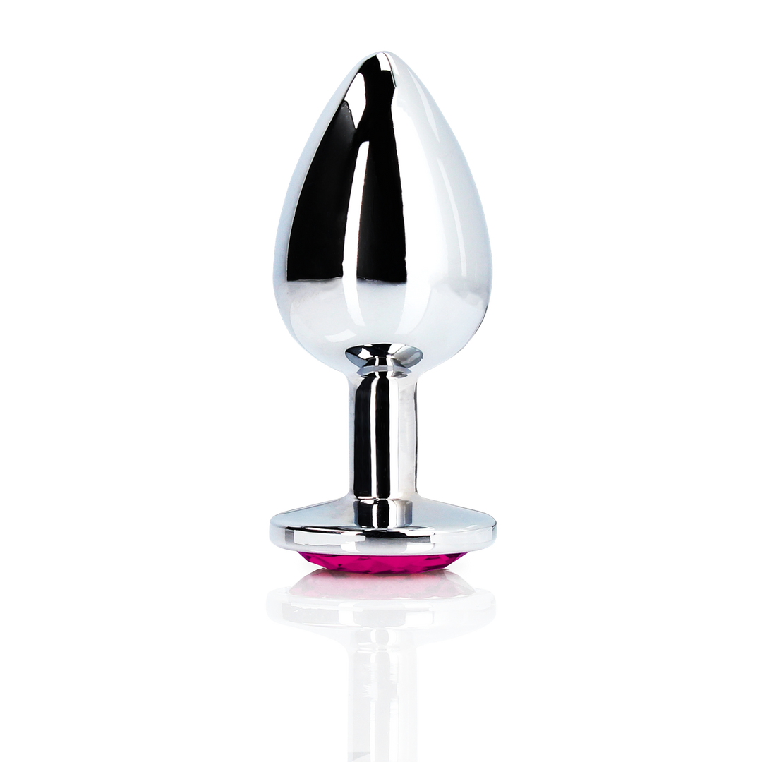 Analplug Edelstein Herz groß Silber/Rubellit 8,1 x Ø 4 cm