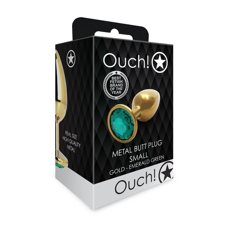Analplug Edelstein rund klein Gold/Smaragdgrün 6,2 x Ø 2,7 cm