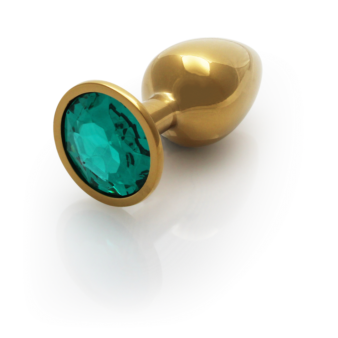 Analplug Edelstein rund klein Gold/Smaragdgrün 6,2 x Ø 2,7 cm