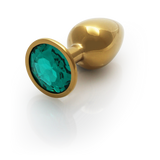 Analplug Edelstein rund klein Gold/Smaragdgrün 6,2 x Ø 2,7 cm