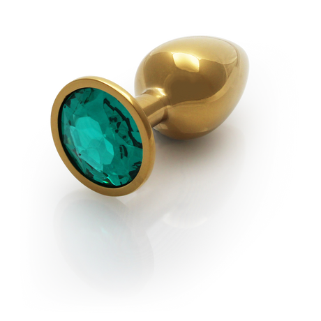 Analplug Edelstein rund klein Gold/Smaragdgrün 6,2 x Ø 2,7 cm