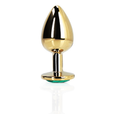 Analplug Edelstein rund klein Gold/Smaragdgrün 6,2 x Ø 2,7 cm