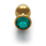 Analplug Edelstein rund mittel Gold/Smaragdgrün 7,1 x Ø 3,4 cm