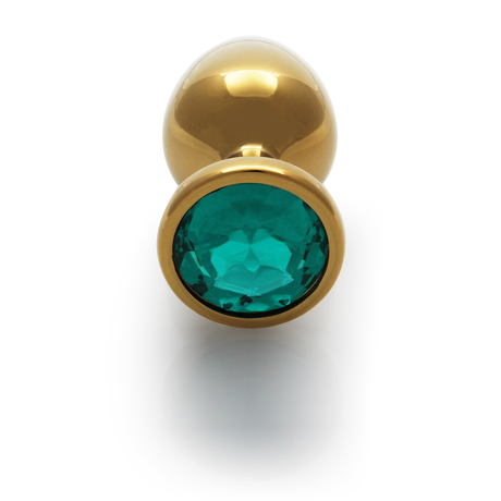Analplug Edelstein rund mittel Gold/Smaragdgrün 7,1 x Ø 3,4 cm