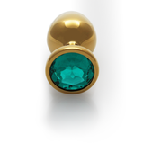 Analplug Edelstein rund groß Gold/Smaragdgrün 8,1 x Ø 4 cm