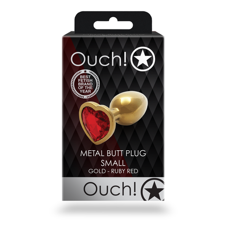 Analplug Edelstein Herz klein Gold/Rubinrot 6,2 x Ø 2,7 cm