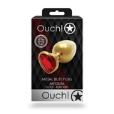 Analplug Edelstein Herz mittel Gold/Rubinrot 7,1 x Ø 3,4 cm