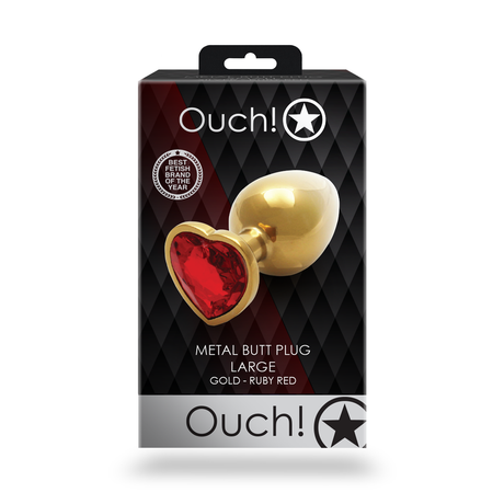 Analplug Edelstein Herz groß Gold/Rubinrot 8,1 x Ø 4 cm