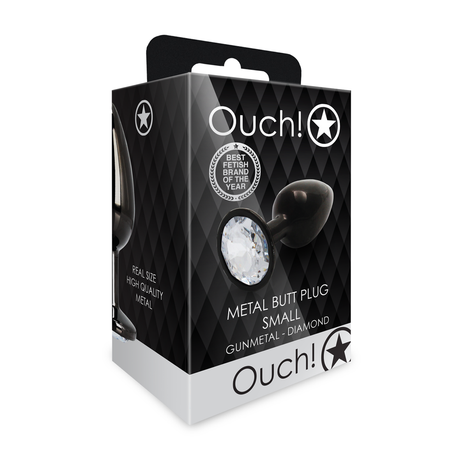 Analplug Edelstein rund klein Gunmetal/Diamant 6,2 x Ø 2,7 cm
