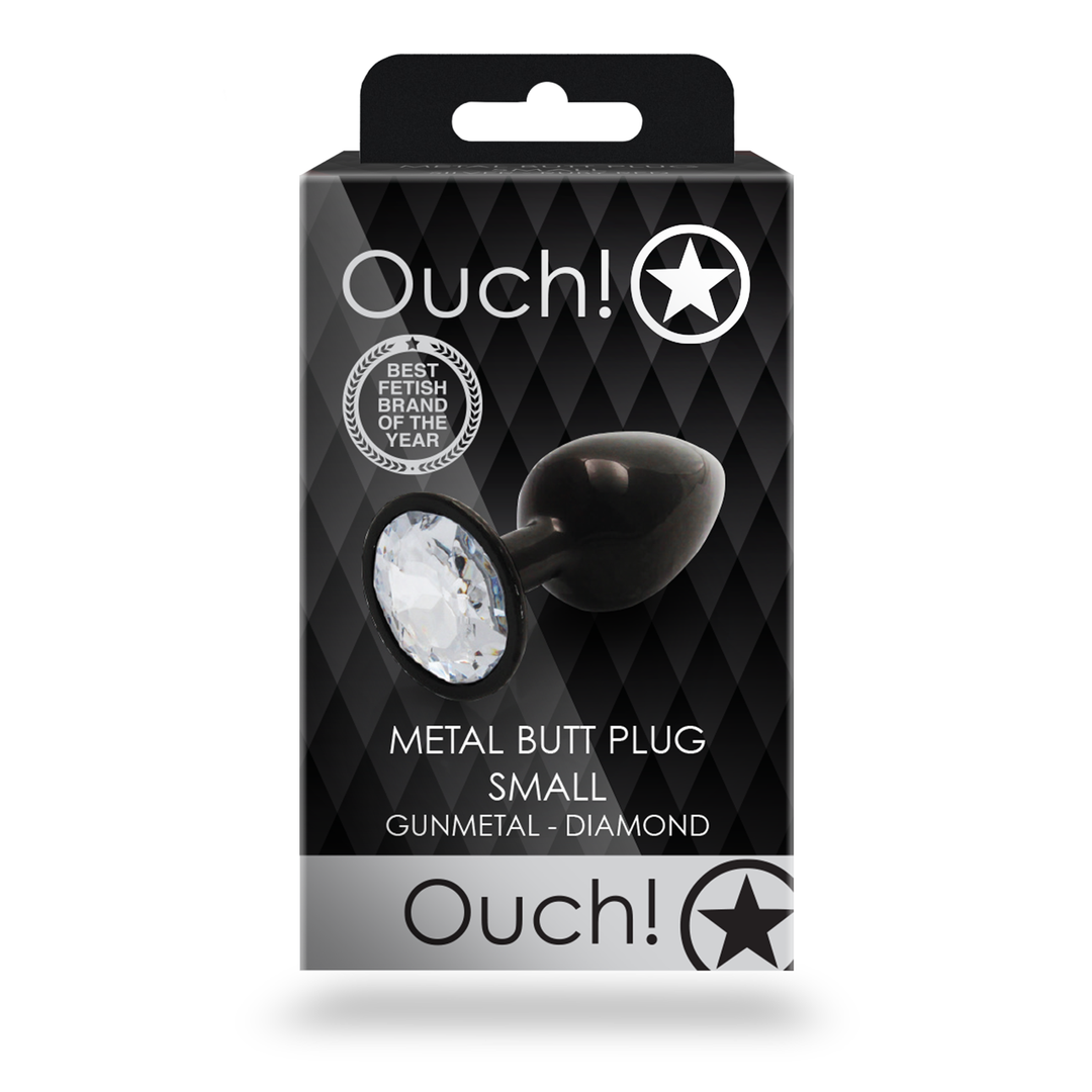 Analplug Edelstein rund klein Gunmetal/Diamant 6,2 x Ø 2,7 cm