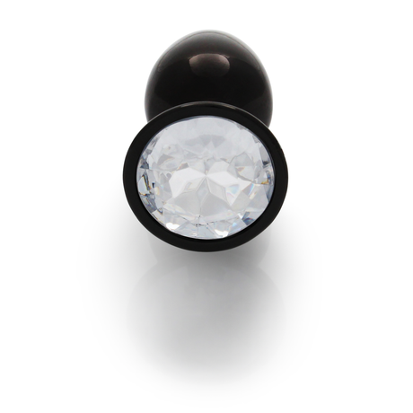 Analplug Edelstein rund klein Gunmetal/Diamant 6,2 x Ø 2,7 cm