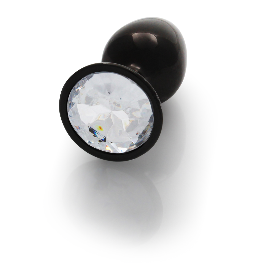 Analplug Edelstein rund klein Gunmetal/Diamant 6,2 x Ø 2,7 cm