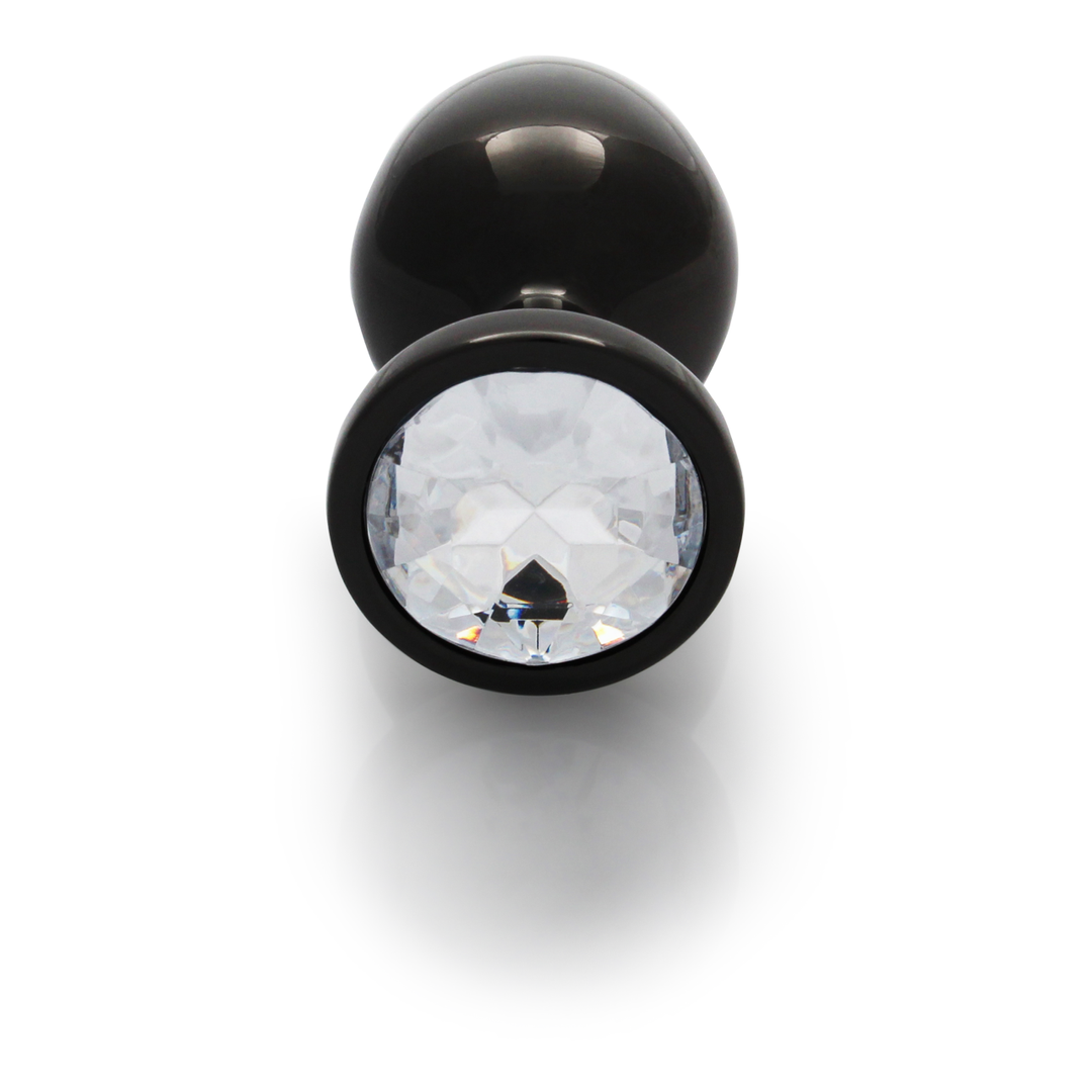 Analplug Edelstein rund mittel Gunmetal/Diamant 7,1 x Ø 3,4 cm