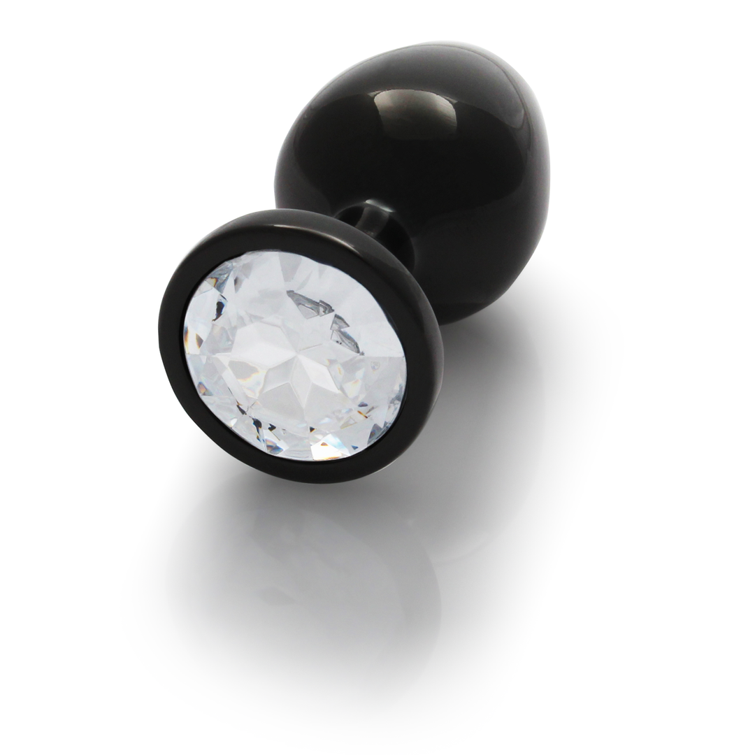 Analplug Edelstein rund mittel Gunmetal/Diamant 7,1 x Ø 3,4 cm