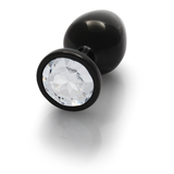 Analplug Edelstein rund mittel Gunmetal/Diamant 7,1 x Ø 3,4 cm